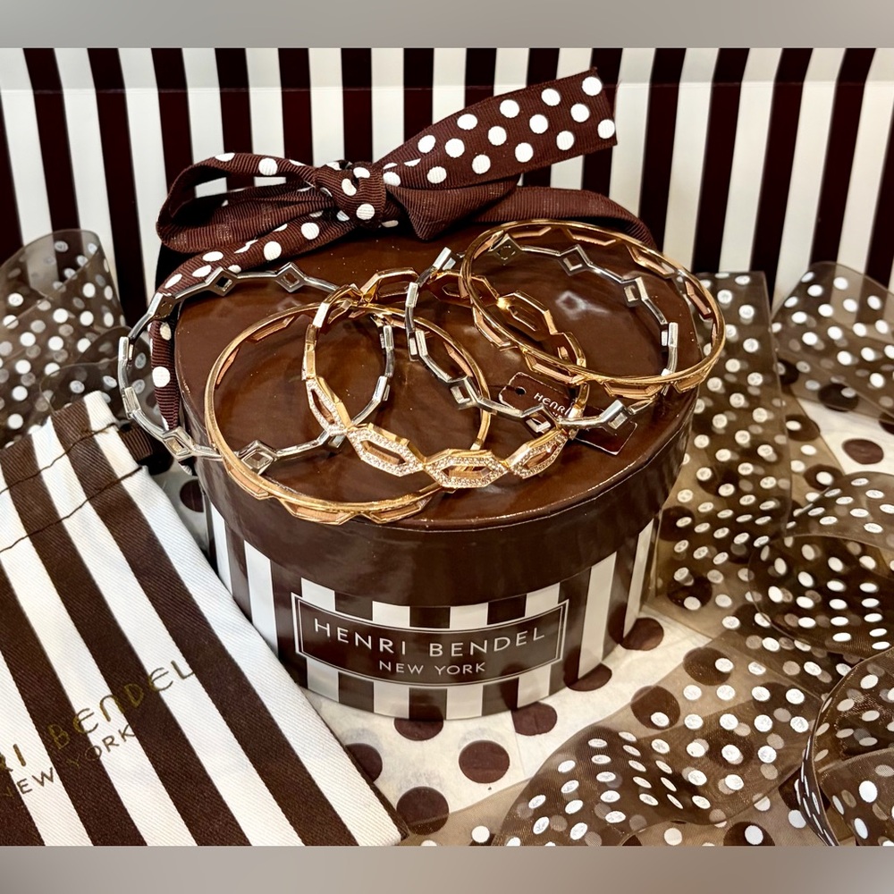 HENRI BENDEL Rose Gold/Silver-Tone Stackable Bangle Geometric/Honeycomb/Openwork - Picture 2 of 10
